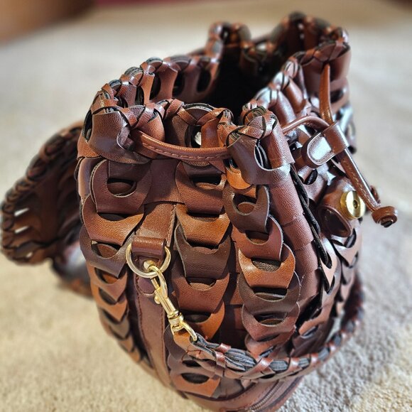 Brown Leather-Look Hobo bag with weave design - Picture 8 of 8